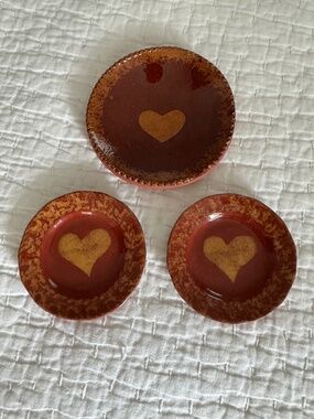 Vintage Tennessee Clayworks Redware Pottery Heart Plates